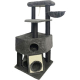 GUILY Arbre a chat stable - Idéal chats taille moyens - 50 x 50 x 141 cm - Gris foncé - 2 plateformes, 1 perchoir, 1 cabane, 1 rampe
