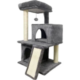 FLOPI Arbre a chat gris foncé- 44,5 x 48 x 86 cm - Gris foncé - 1 plateforme, 1 balle de jeu, 2 niches, 1 rampe