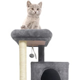 FLOPI Arbre a chat gris foncé- 44,5 x 48 x 86 cm - Gris foncé - 1 plateforme, 1 balle de jeu, 2 niches, 1 rampe