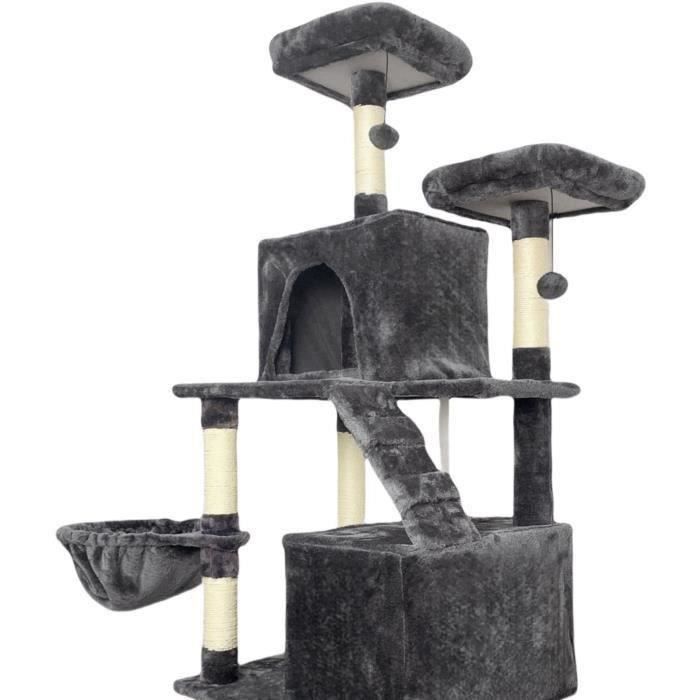 TAYLOR Arbre a chat - 60 x 50 x 206 cm - Gris foncÈ -  2 plateformes, 1 perchoir, 2 cabanes, 1 hamac