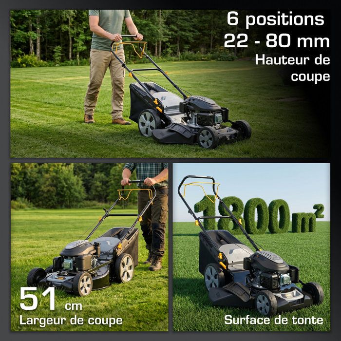 Tondeuse thermique autotractée 4 en 1 - ALPINA AL5 51 SAQ - 51cm - 166 cm3 - Jusqu'a 1800 m˛