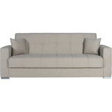 Canapé convertible 3 places  - ALBA - Tissu beige - 2 coussins - Coffre de rangement - 226 x 85 x 92 cm
