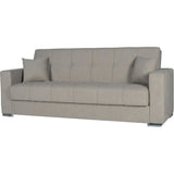 Canapé convertible 3 places  - ALBA - Tissu beige - 2 coussins - Coffre de rangement - 226 x 85 x 92 cm
