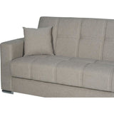 Canapé convertible 3 places  - ALBA - Tissu beige - 2 coussins - Coffre de rangement - 226 x 85 x 92 cm