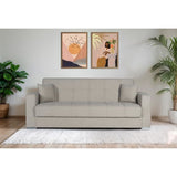 Canapé convertible 3 places  - ALBA - Tissu beige - 2 coussins - Coffre de rangement - 226 x 85 x 92 cm