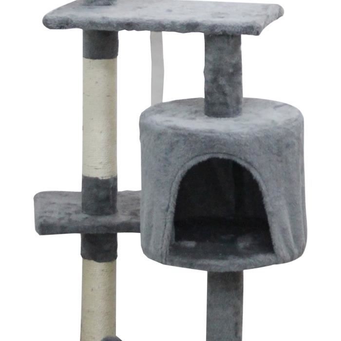 JASPER Arbre a chat gris 40 x 40 x 114 cm -3 plateformes, 1 niche, poteaux a griffer