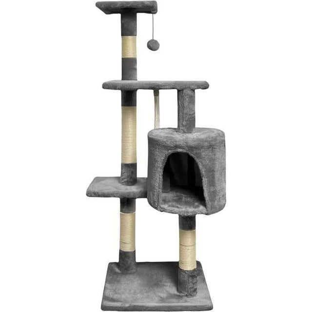 PALOMA Arbre a chat gris foncé 40 x 40 x 114cm -  3 plateformes, 1 corde, 1 niche , poteaux a griffer