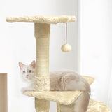 PALOMA Arbre a chat beige 40 x 40 x 114cm -  3 plateformes, 1 corde, 1 niche , poteaux a griffer