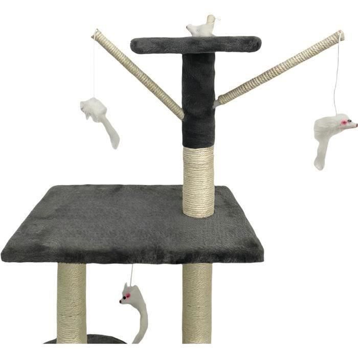 JIPSY Arbre a chat gris foncé  79 x 34 x 138 cm - 3 plateformes, 1 perchoir, 1 niche,  1 escalier, poteaux a griffer