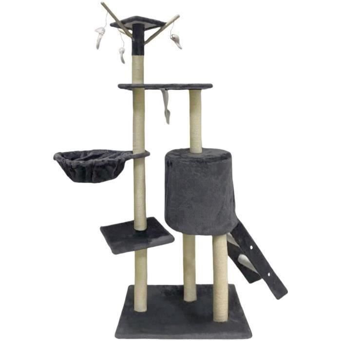 JIPSY Arbre a chat gris foncé  79 x 34 x 138 cm - 3 plateformes, 1 perchoir, 1 niche,  1 escalier, poteaux a griffer