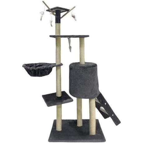 JIPSY Arbre a chat gris foncé  79 x 34 x 138 cm - 3 plateformes, 1 perchoir, 1 niche,  1 escalier, poteaux a griffer