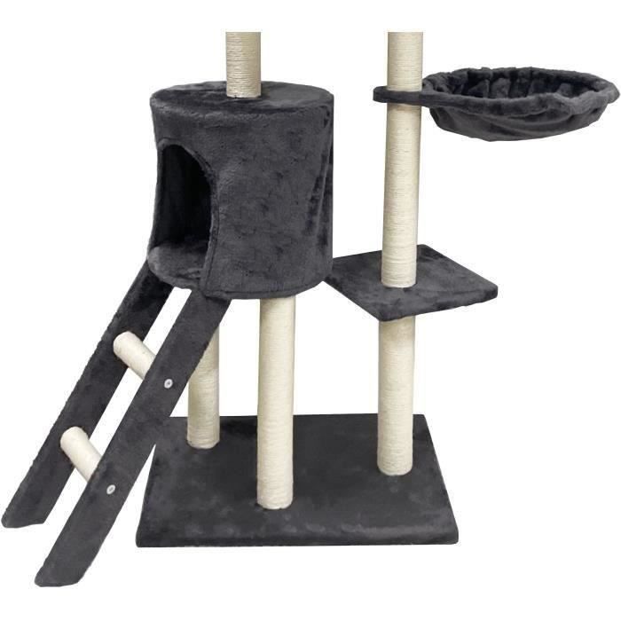 JIPSY Arbre a chat gris foncé  79 x 34 x 138 cm - 3 plateformes, 1 perchoir, 1 niche,  1 escalier, poteaux a griffer