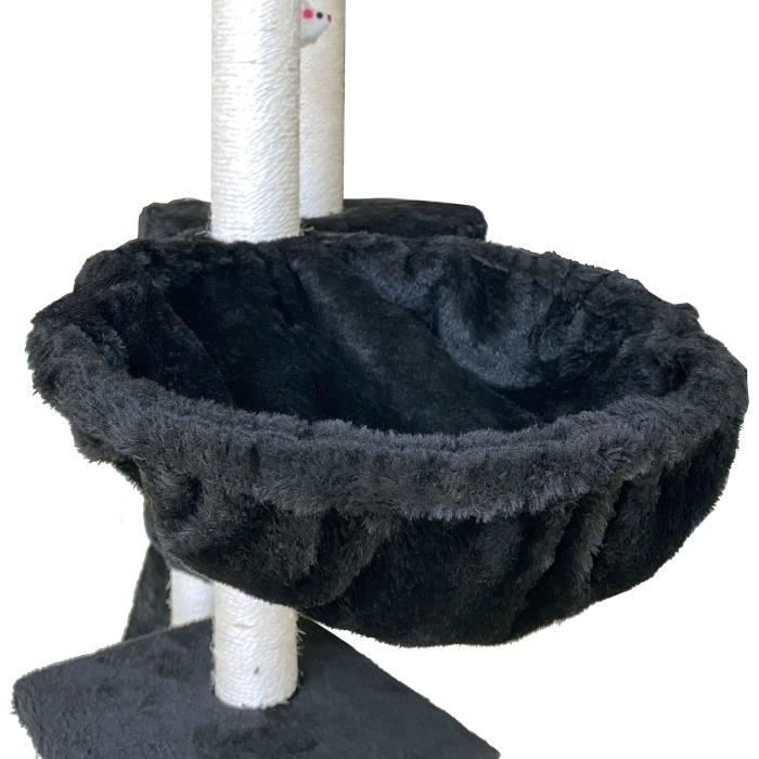 JIPSY Arbre a chat noir 79 x 34 x 138 cm - 3 plateformes, 1 perchoir, 1 niche,  1 escalier, poteaux a griffer