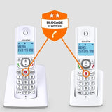 Téléphone sans fil - ALCATEL - F530 Duo - 2 combinés, blocage d'appels, mains libres, 2 mémoires directes, Blanc/Gris