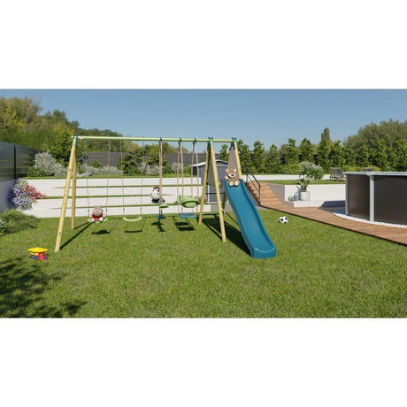 Portique balançoire bois / métal - 6 agres avec toboggan - KAHUNA 2 - ALEO BY TRIGANO