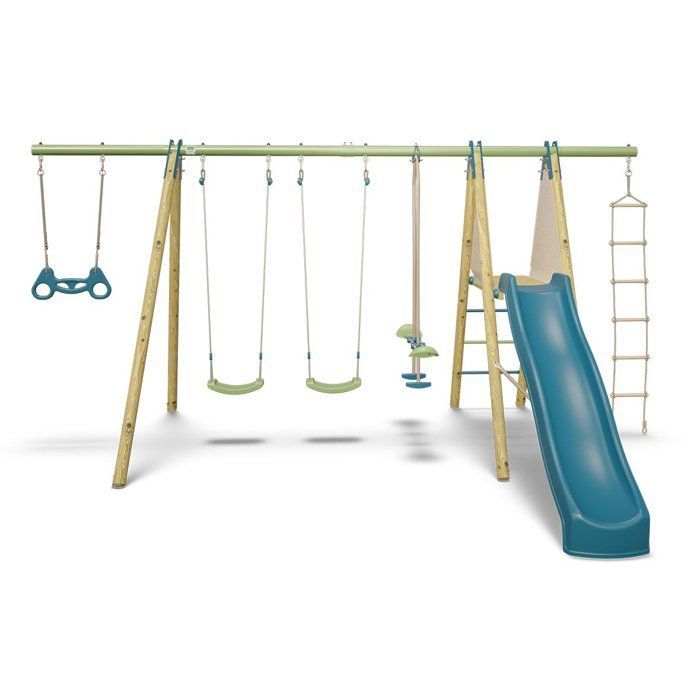 Portique balançoire bois / métal - 5 agres avec toboggan - MAKUTA 2 - ALEO BY TRIGANO