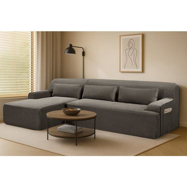 Canapé compressé - 3 places - ALICE - Tissu Gris clair - Rangement - 260 x 165 x 70 cm