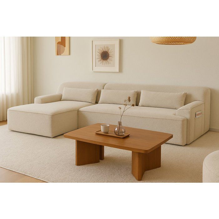 Canapé compressé - 3 places - ALICE - Tissu Beige - Rangement - 260 x 165 x 70 cm