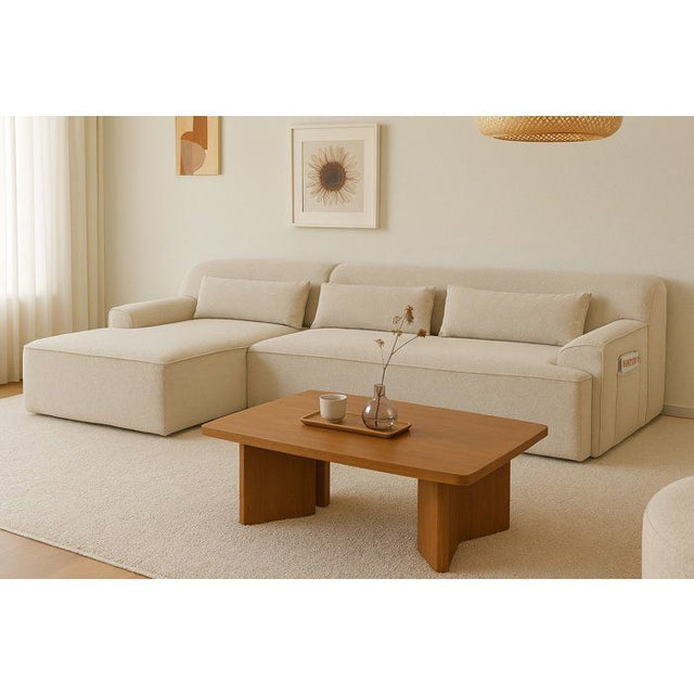 Canapé compressé - 3 places - ALICE - Tissu Beige - Rangement - 260 x 165 x 70 cm