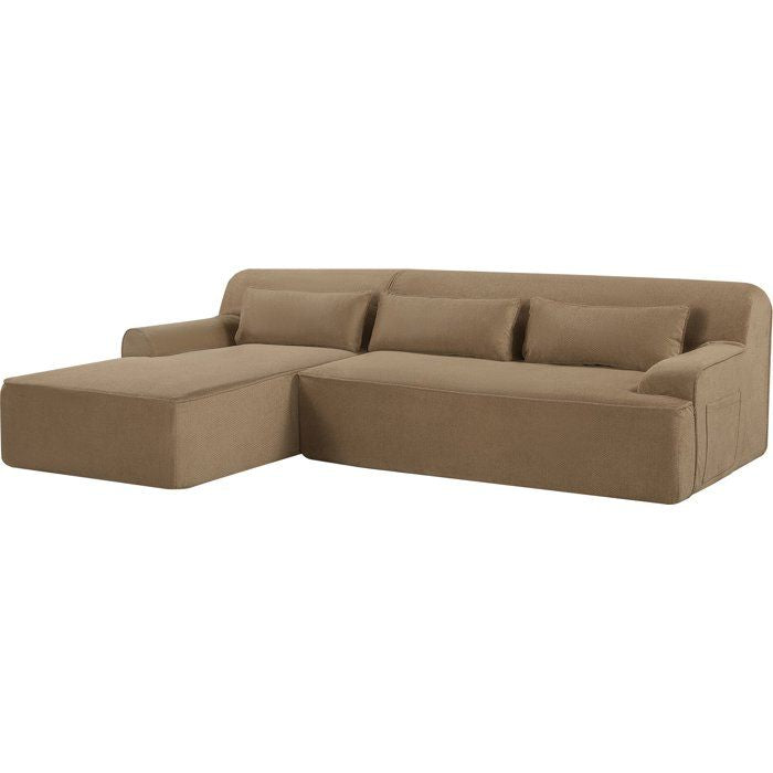 Canapé compressé modulable - 3 places - ALICE - Tissu Camel - Rangement - 260 x 165 x 70 cm