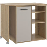 ALPAGA - Ilot central pivotant - 1 porte - 156 x 60 x 88 cm - Chene Silva / Grege - GAMI