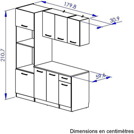ALPAGA - Cuisine complete - Chene silva / Grege - 180 x 60/31 x 211 cm - Avec colonne four et plan de travail - GAMI