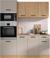 ALPAGA - Cuisine complete - Chene silva / Grege - 180 x 60/31 x 211 cm - Avec colonne four et plan de travail - GAMI