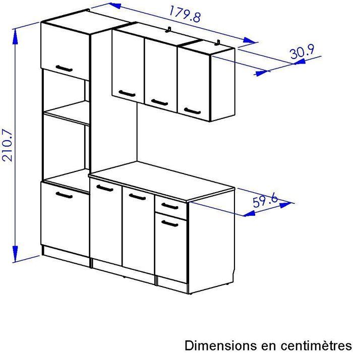 ALPAGA - Cuisine complete - Chene silva / Grege - 180 x 60/31 x 211 cm - Avec colonne four et plan de travail - GAMI