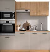 ALPAGA - Cuisine complete - Chene silva / Grege - 200 x 60/31 x 211 cm - Avec colonne four et plan de travail - GAMI