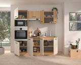 ALPAGA - Cuisine complete - Chene silva / Grege - 200 x 60/31 x 211 cm - Avec colonne four et plan de travail - GAMI