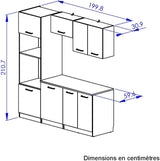 ALPAGA - Cuisine complete - Chene silva / Grege - 200 x 60/31 x 211 cm - Avec colonne four et plan de travail - GAMI
