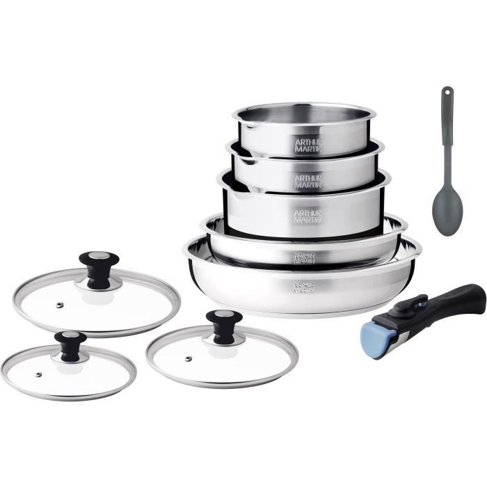 Batterie de cuisine induction - Arthur Martin - AM4485 - Acier inoxydable - 10 pieces - Poignée amovible - Tous feux dont induction