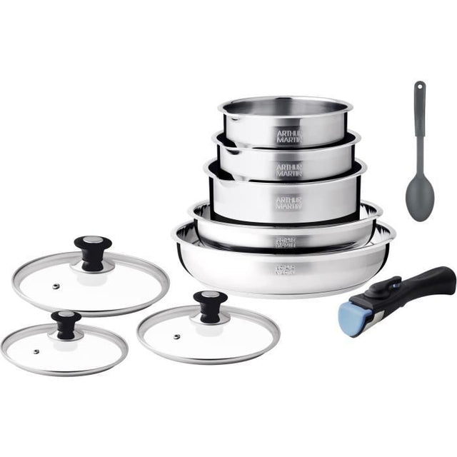 Batterie de cuisine induction - Arthur Martin - AM4485 - Acier inoxydable - 10 pieces - Poignée amovible - Tous feux dont induction