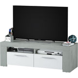 Meuble TV - AMBIT - Effet Béton / Blanc Artik - 2 portes - 2 niches - 120 x 42 x 40 cm