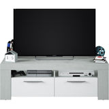 Meuble TV - AMBIT - Effet Béton / Blanc Artik - 2 portes - 2 niches - 120 x 42 x 40 cm