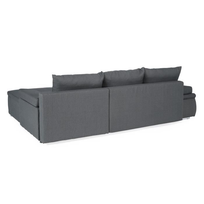 CELINA CanapÈ d'angle rÈversible convertible 3 places + Coffre de rangement - Tissu gris - L 274 x P 184 cm