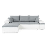 CanapÈ d'angle rÈversible convertible 3 places+Coffre - Simili blanc et tissu gris - CELINA - L 274 x P 184 cm - FabriquÈ en