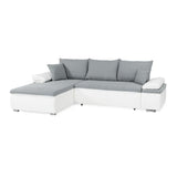 CanapÈ d'angle rÈversible convertible 3 places+Coffre - Simili blanc et tissu gris - CELINA - L 274 x P 184 cm - FabriquÈ en