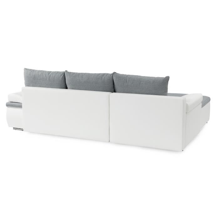 CanapÈ d'angle rÈversible convertible 3 places+Coffre - Simili blanc et tissu gris - CELINA - L 274 x P 184 cm - FabriquÈ en