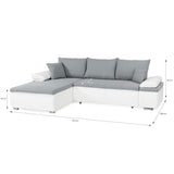 CanapÈ d'angle rÈversible convertible 3 places+Coffre - Simili blanc et tissu gris - CELINA - L 274 x P 184 cm - FabriquÈ en