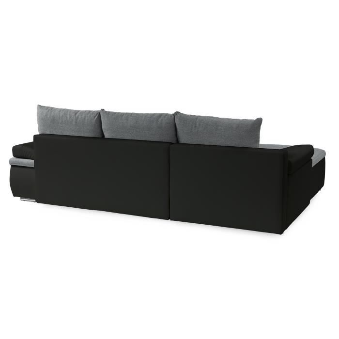 CanapÈ d'angle rÈversible convertible 3 places+Coffre - Simili noir et tissu gris - L 274 x P 184 cm - CELINA - FabriquÈ en Ukraine