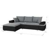 Canapé d'angle réversible convertible 3 places+Coffre - Simili noir et tissu gris - L 274 x P 184 cm - CELINA - Fabriqué en Ukraine