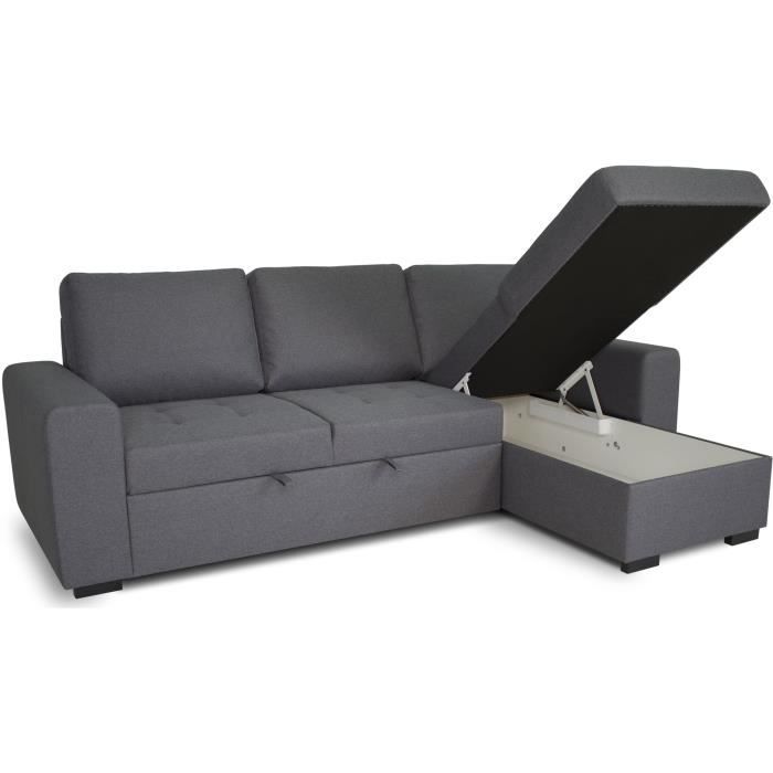 CanapÈ d'angle convertible rÈversible CATHY 3 places - Tissu Gris - L 242 x P 155 x H 85 cm