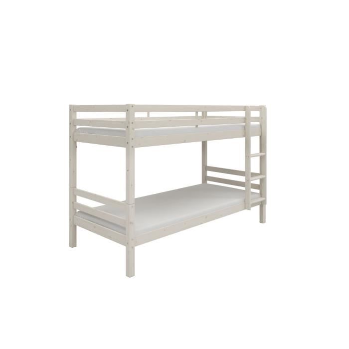 Lits superposés séparables enfant - 2x90x200 cm - Pin massif blanc - Sommiers inclus - ANDO