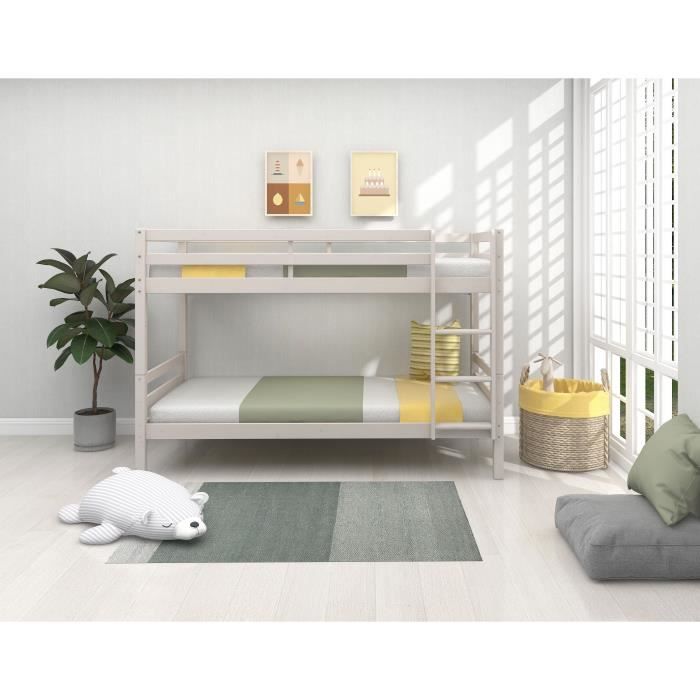 Lits superposés séparables enfant - 2x90x200 cm - Pin massif gris clair - Sommier inclus - ANDO