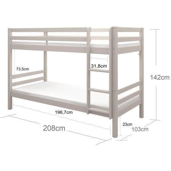 Lits superposés séparables enfant - 2x90x200 cm - Pin massif gris clair - Sommier inclus - ANDO