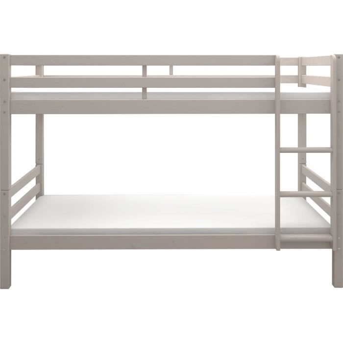 Lits superposés séparables enfant - 2x90x200 cm - Pin massif gris clair - Sommier inclus - ANDO