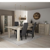 DEMEYERE Ensemble SÈjour Table a manger 170 cm + Enfilade 2 portes + Vitrine 1 porte vitrÈe - DÈcor Chene/BÈton clair - ANTIBES