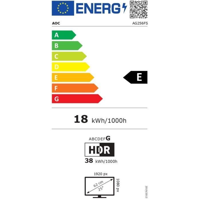 …cran PC - AOC - AG256FS - 24,5 FHD - Dalle IPS - 390Hz - 0,3ms - Ajustable en hauteur - 2 HDMI 1 DP - Adaptive Sync - Noir