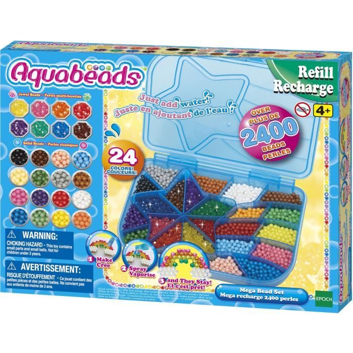 Aquabeads Méga recharge 2400 perles,  perles qui collent avec de l'eau, 31502, 24 couleurs, des 4 ans